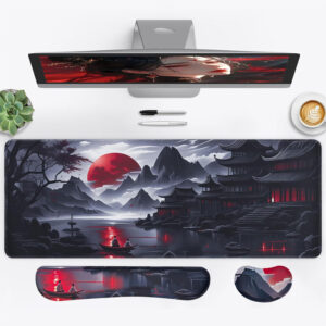 3-in-1 Large Gaming Mouse Pad - Japanese Red Moon