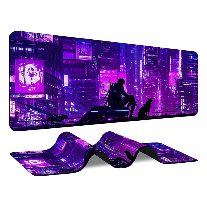 Large Mouse Pad Anime Neon Purple City Waterproof